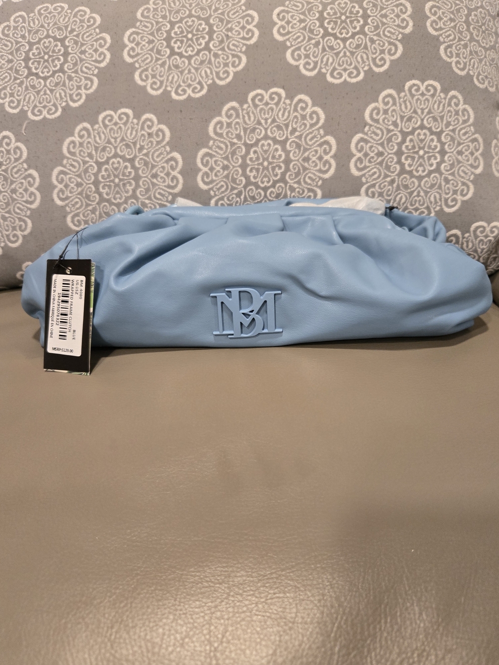 Badgley Mischka Light Blue Wrapped Frame Vegan Leather Clutch NWT